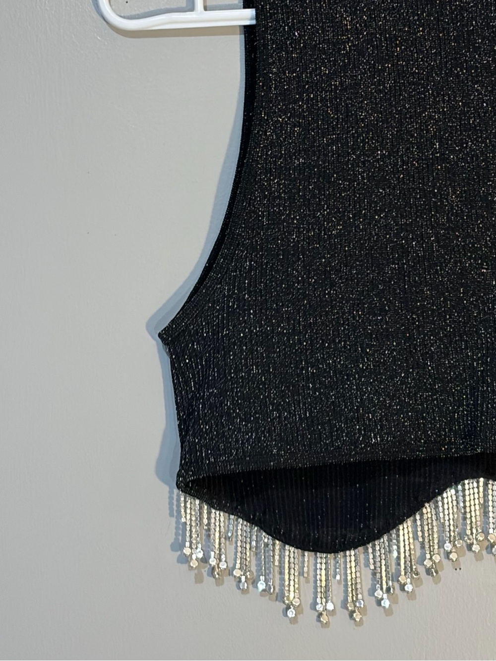 Zara Black Rhinestone Beaded Fringe Crop Top Size M/L - Picture 6 of 7